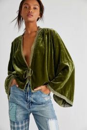 Velvet Bed Jacket in Quiet Moss at Free People